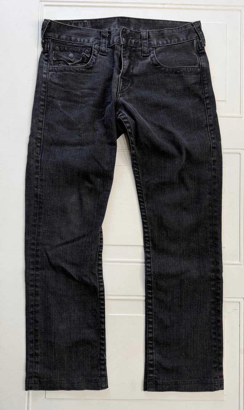 True Religion Mens Sz 32 Black Wash Denim Straight Leg Jeans 29 Inseam